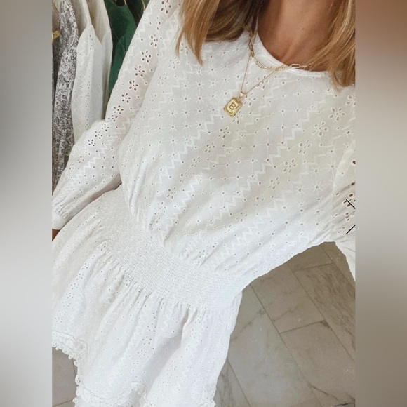 Splendid White Long Sleeve Eyelet Dress - Picture 8 of 8
